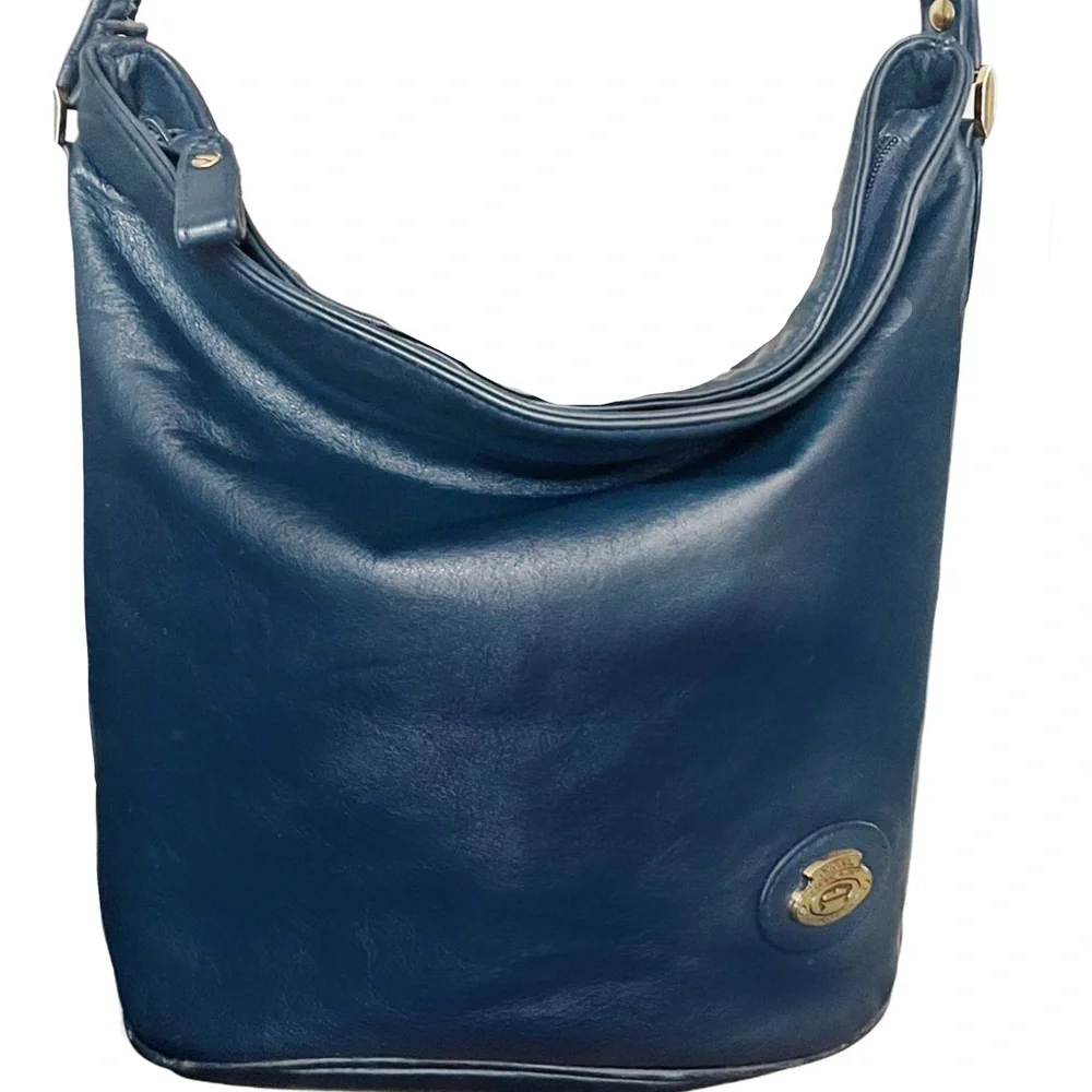 Etienne Aigner Vintage Navy Leather Crossbody Slouch Bucket Bag